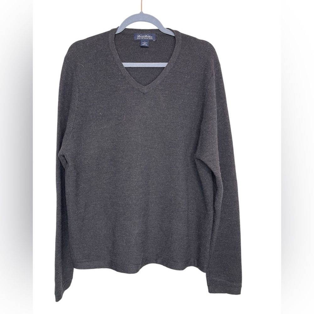 Brooks Brothers Men’s VTG Dark Gray Extra Fine Italian Merino Wool Sweater Sz L